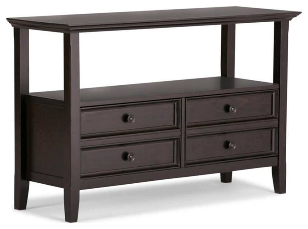 Simpli Home Amherst Solid Wood Console Table with Storage Drawers Hickory Brown