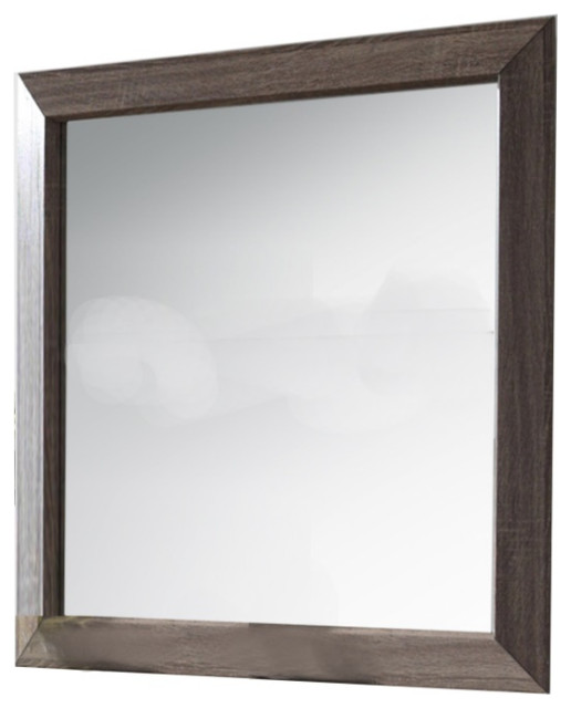 Rectangular and Bulged Wooden Frame Dresser Top Mirror, Brown and