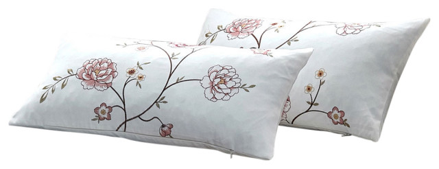Spring Flower Embroidery 2 Piece Pillow Shell Set, Burgundy, 14" X 26"