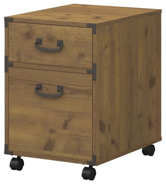 2 Drawer Mobile Pedestal In Vintage Golden Pine Finish