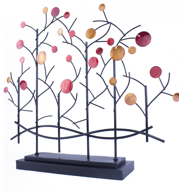 Foiled and Lacquered Table Top Decorative Object, Copper, Red and Gold