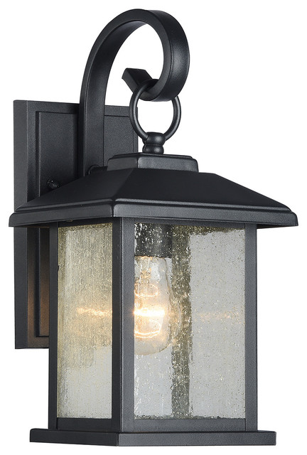 Mira Textured Black Outdoor Wall Sconce Clear Seedy Glass Lantern Light