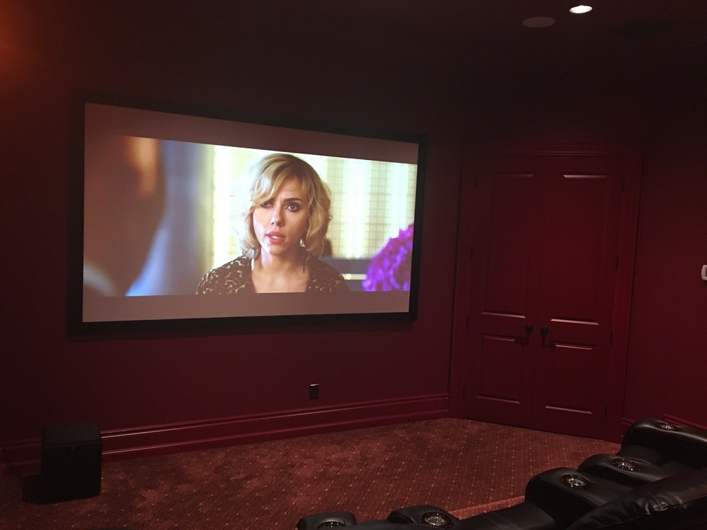 Transitional home theater photo in Dallas