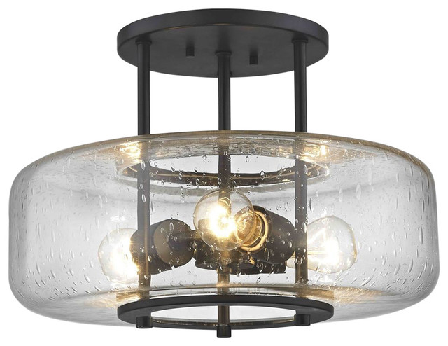 Industial Seeded Glass Ceiling Light Bronze 3 Lt - Transitional - Flush-mount  Ceiling Lighting - by Destination Lighting | Houzz