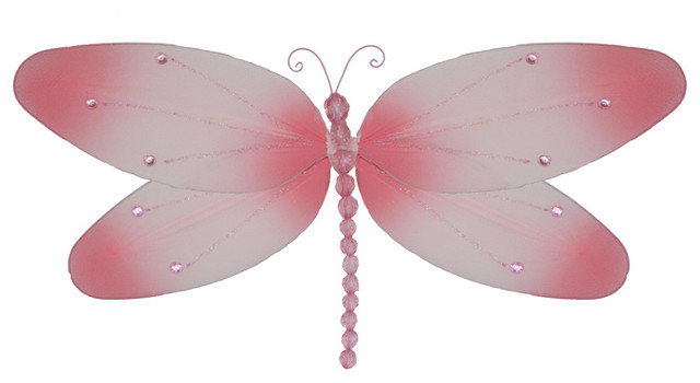 Hanging Dragonfly Nylon Dragonflies Wall Ceiling Decorations Girls Bedroom, Pink