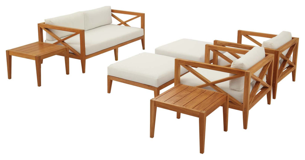 Outdoor Patio Lounge Sofa, Chair and Coffee Table Set, Wood, Natural