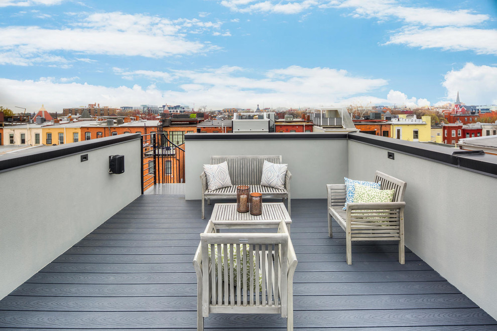 Design ideas for a small transitional rooftop and rooftop deck in DC Metro with no cover.