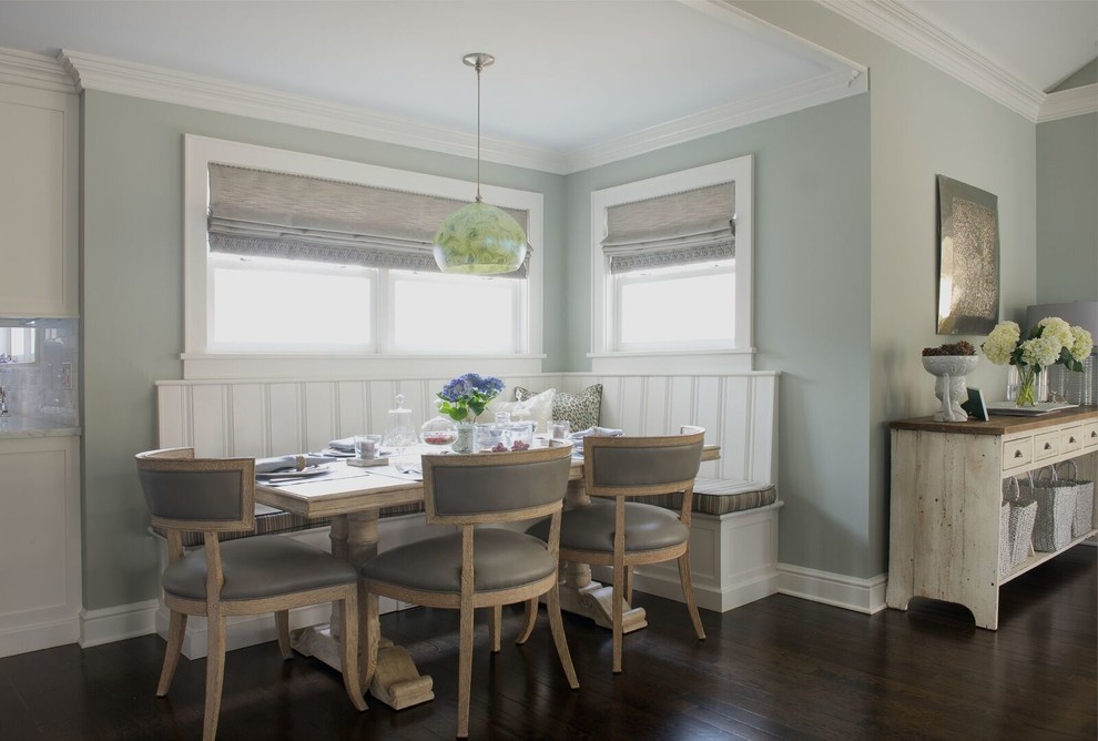 Inspiration for a mid-sized transitional kitchen/dining combo in DC Metro with grey walls and dark hardwood floors.