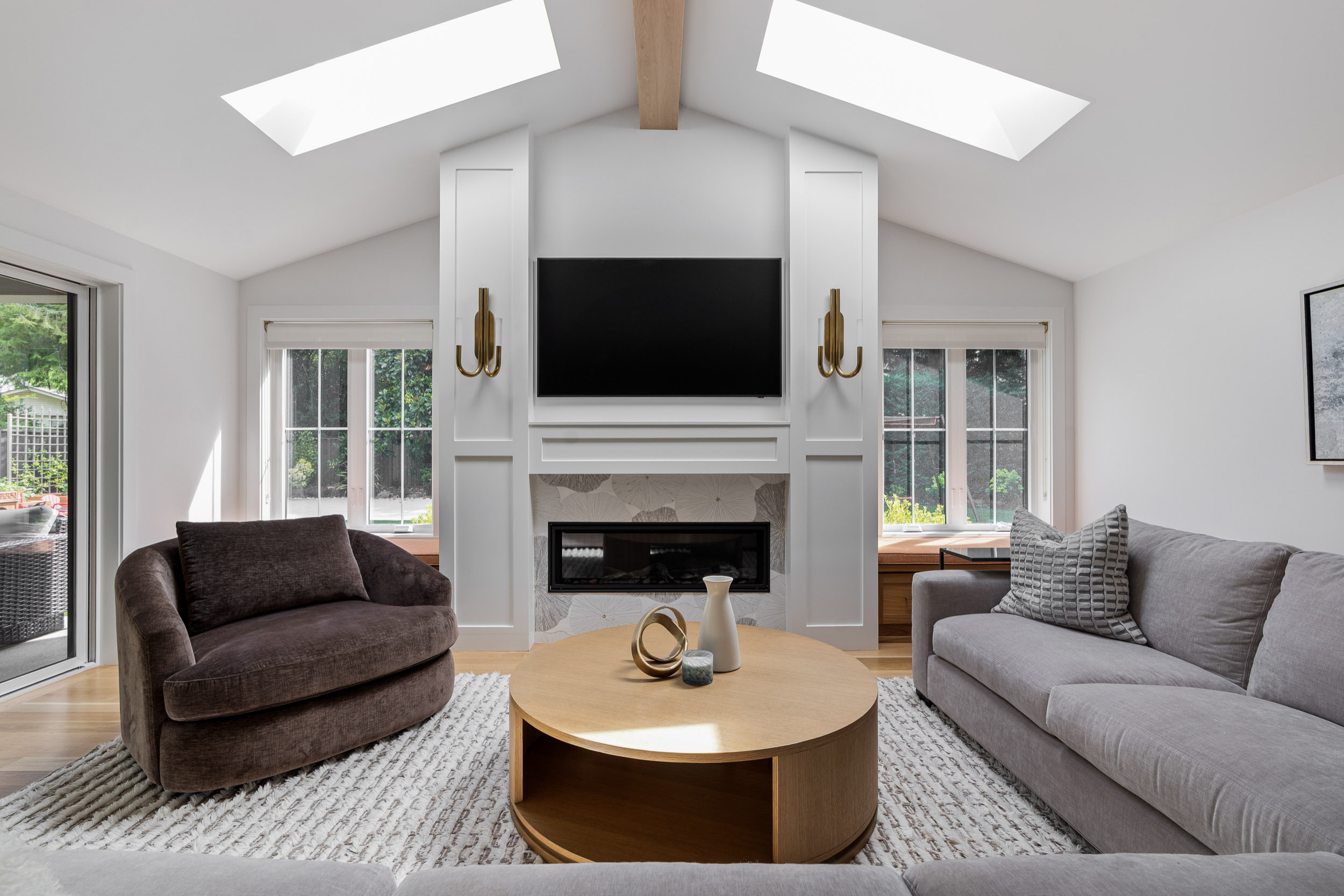 Sitting Room with Skylights and Fireplace