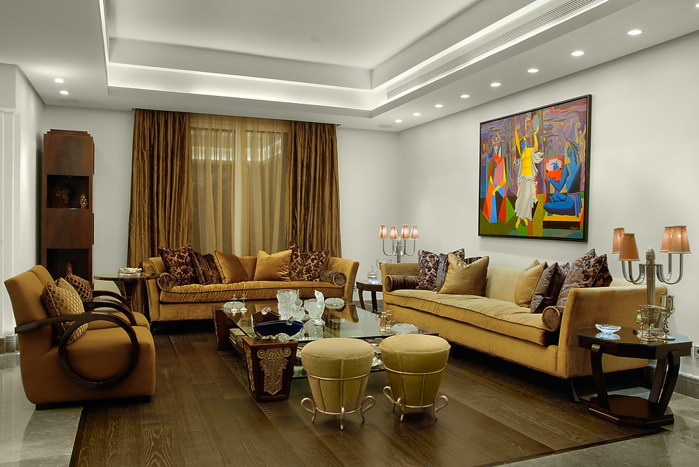 Photo of a contemporary living room in Other with concrete floors.