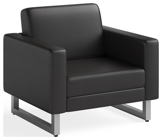 Safco Contemporary Lounge Chair Black Vinyl with Metal Mirella Leg ...