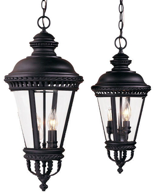 4 Light Standard Bulb Outdoor Hanging Lantern, Black Mediterranean