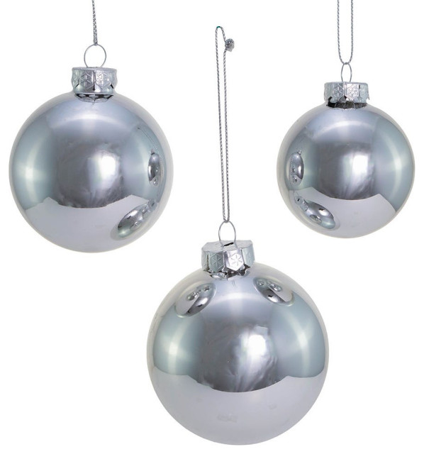 6080MM Shiny Silver Glass Ball Ornaments, 20Piece Set Christmas