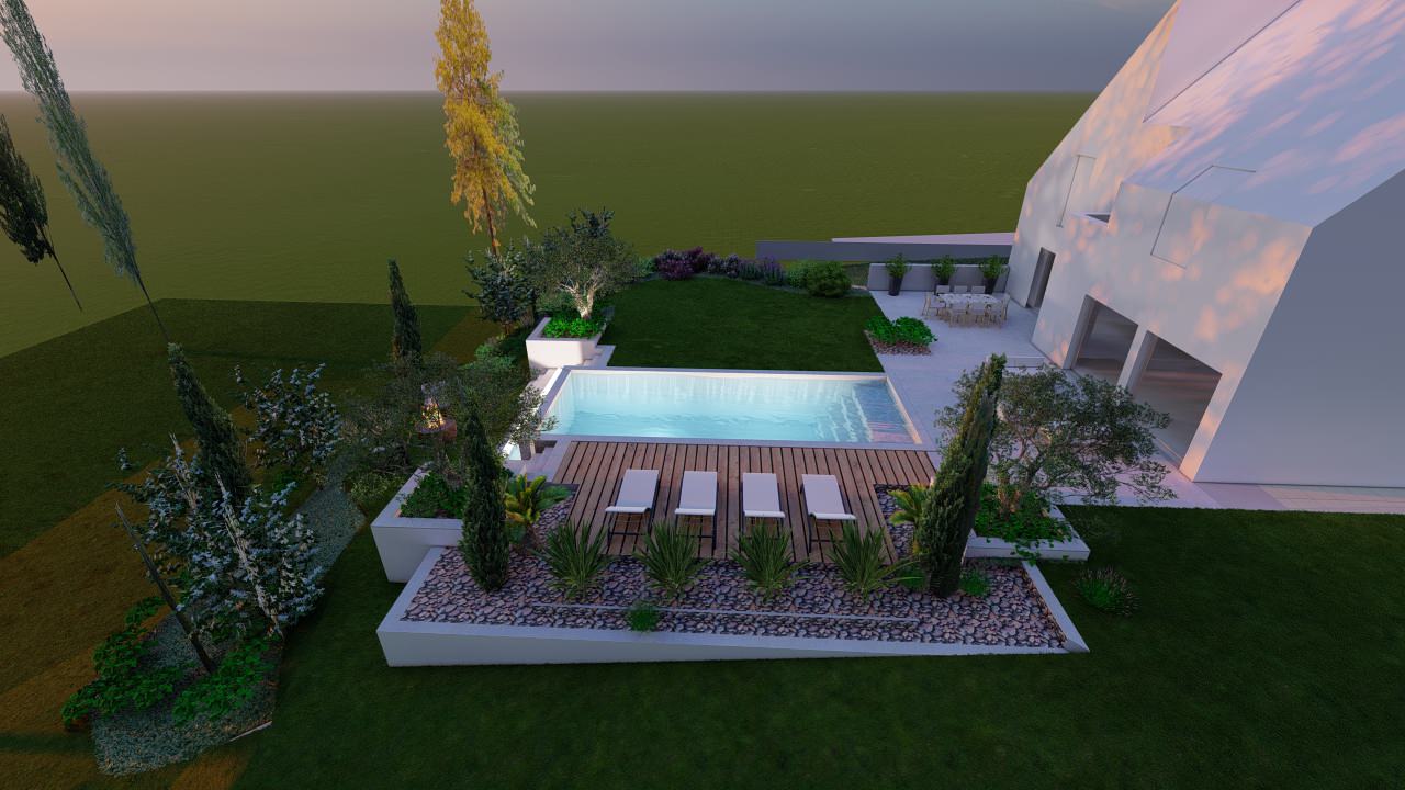 Création d'un grand jardin avec piscine