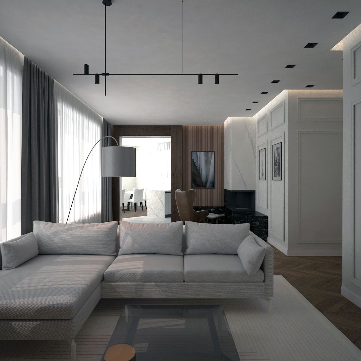 Большая гостиная с двумя зонами