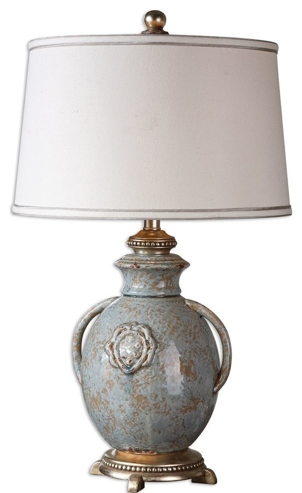 blue textured urn table lamp