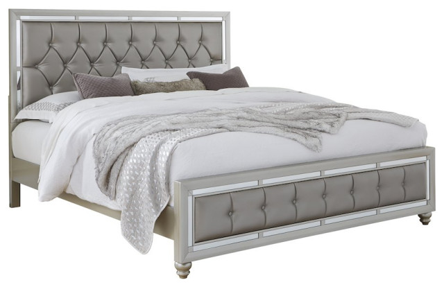 Global Furniture Riley Silver Tufted Queen Bed 63x87x56 Inch Silver
