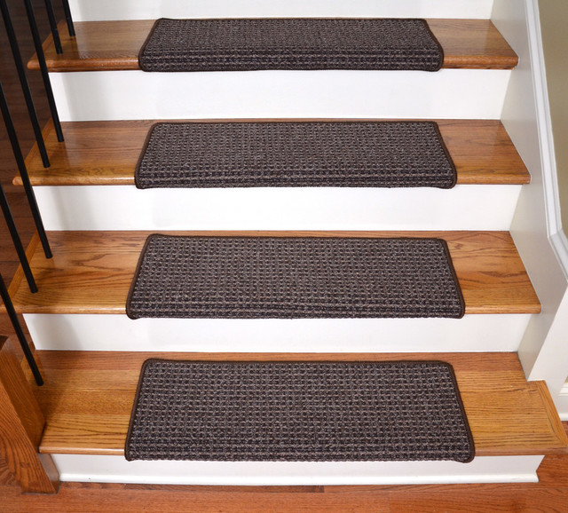 Peel and Stick Non-Skid Bullnose Carpet Stair Treads, Cobbler Brown, Set of 13