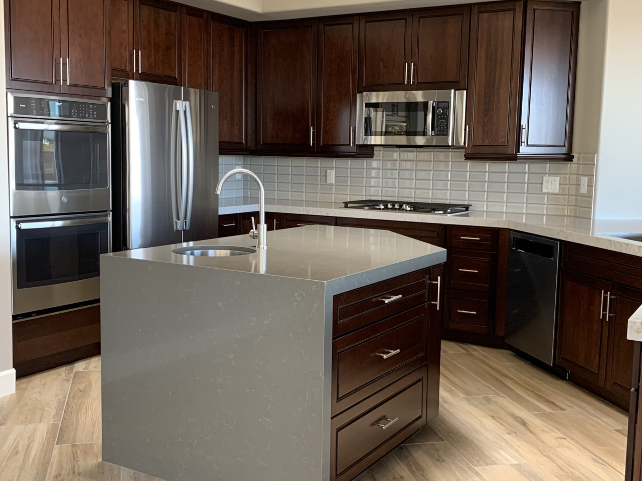 Kitchen with waterfall island