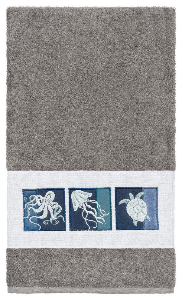 100 Turkish Cotton Ava Embellished Bath Towel, Dark Gray Bath Towels