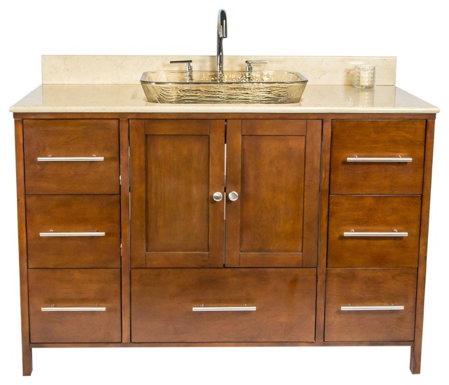 Brown Manhattan Vanity with Beige Top & Fawn SemiRecess Oasis Vessel