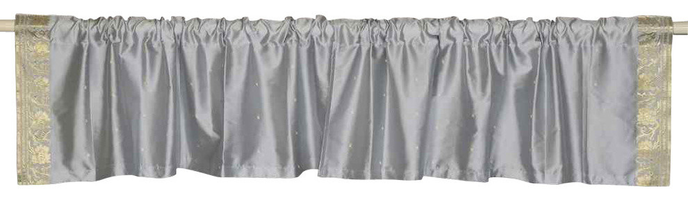 Gray - Rod Pocket Top It Off handmade Sari Valance 80W X 20L - Pair