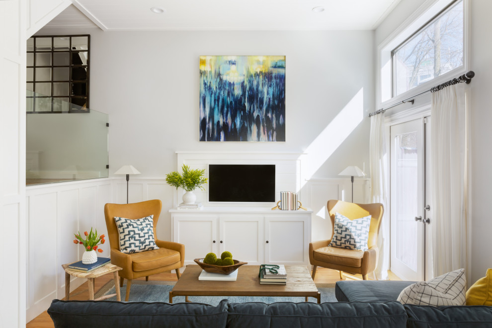 Transitional living room photo in Boston