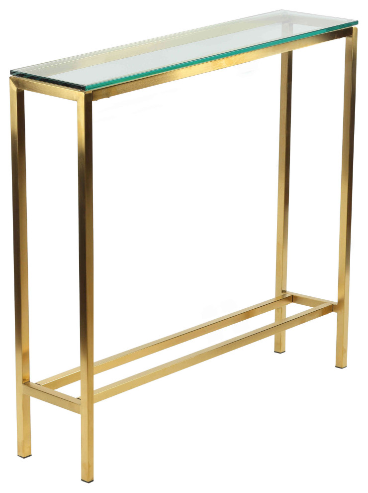 Cortesi Home Julie Console Table, Brushed Gold & Glass