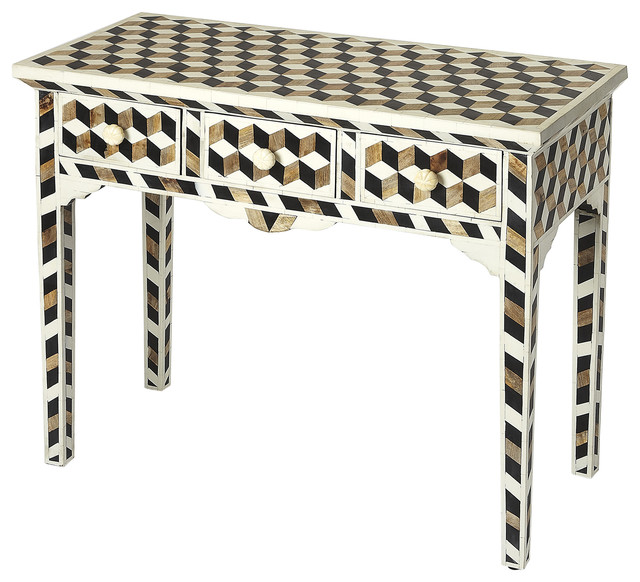 Lamar Wood Bone Inlay Console Table Contemporary Lamar Wood Bone Inlay Console Table