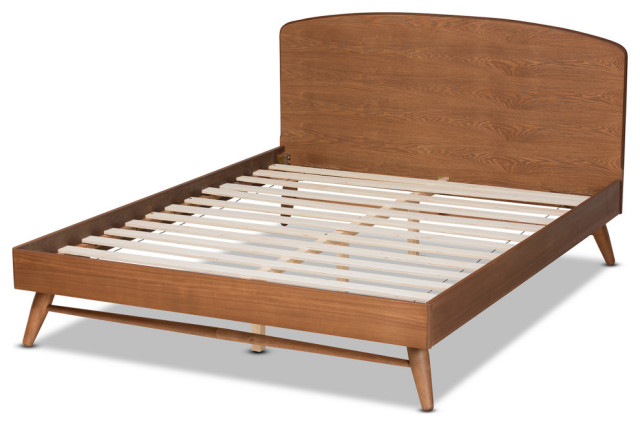 Platform Bed Walnut Back Rests Westra Modern Farmhouse Walnut Effect Platform Bed, Full - Midcentury ...