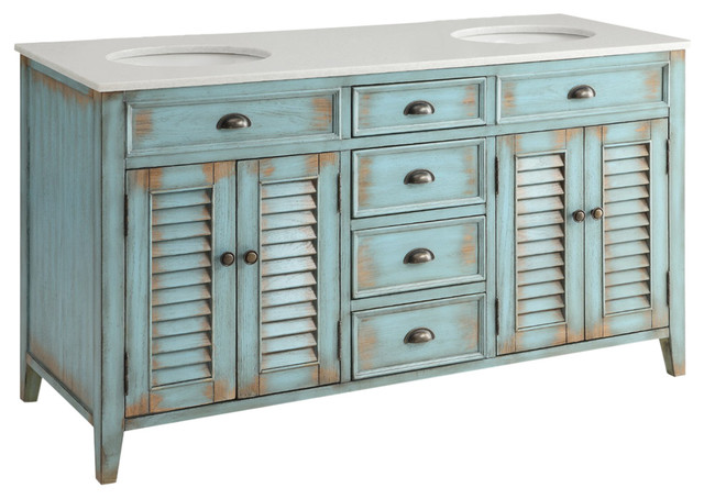 Abbeville Cottage Double Sink Vanity Blue 60 Beach Style