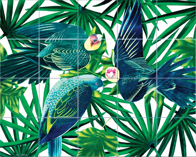 Parrots Kitchen Backsplash Gl Tile Mural Traditional 24 X12 Parrots Kitchen Backsplash Gl Tiles Mural