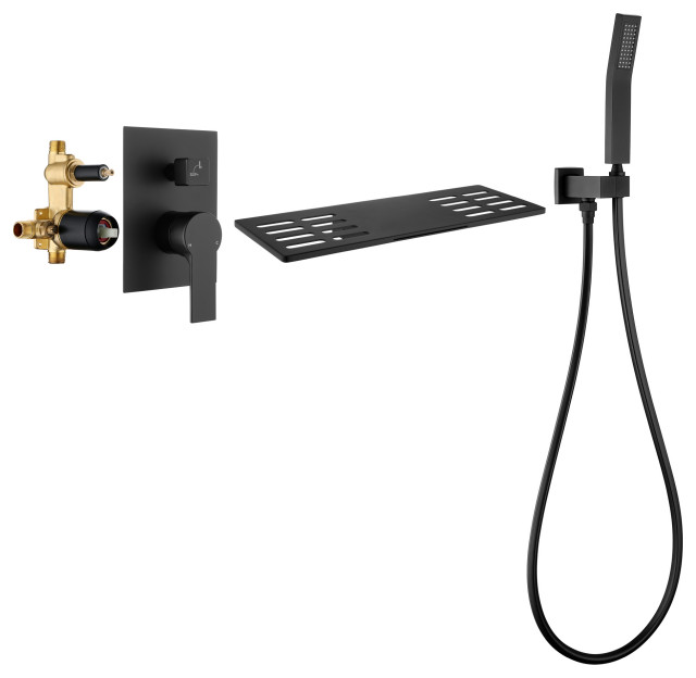 SingleHandle Waterfall Tub Wall Mount Roman Faucet, Hand Shower