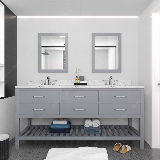 Caroline Estate 72" Bath Vanity in Gray, Quartz Top, Sinks, MD-2272-CMRO-GR - Transitional ...
