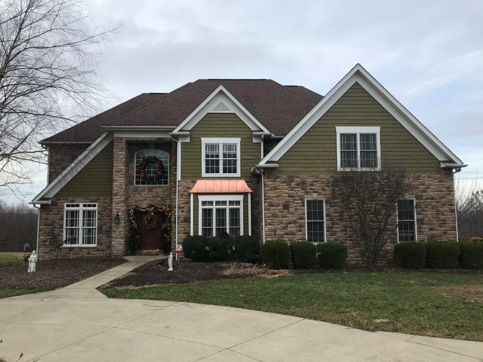 Exterior Stone Work, New Deck Roof, Stained Pine Deck Ceiling, New Deck