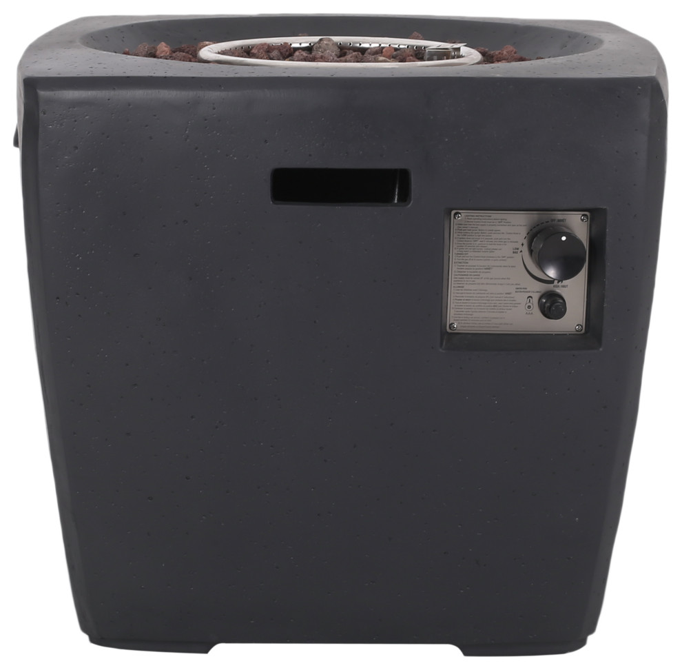 Andreson Outdoor 40,000 BTU Lightweight Concrete Square Fire Pit, Dark Gray Transitional