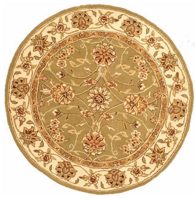 Handmade Isfahan Sage/ Ivory Wool and Silk Rug (6' Round)