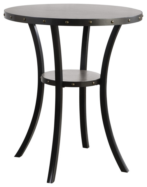 36" Round Wood Bar Table With Flared Legs, Gray Transitional Indoor