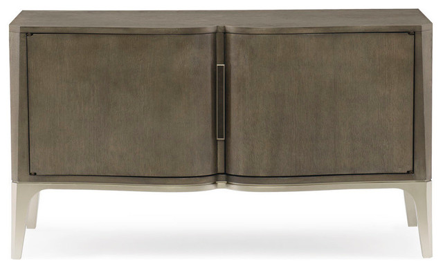 Modern Uptown Heathered Oak Media Cabinet With Brushed Gold Base
