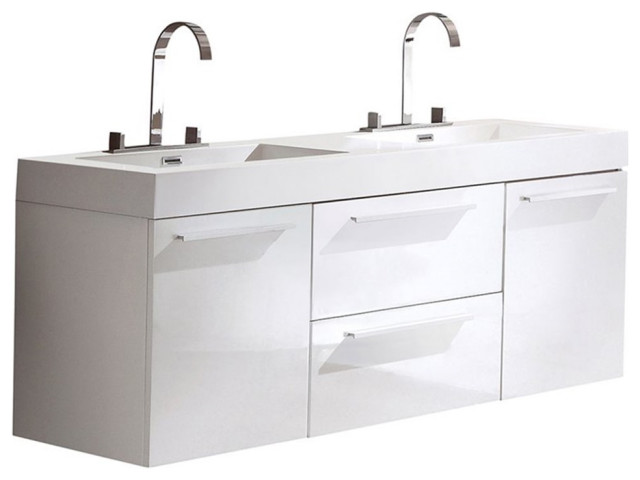 Fresca Opulento White Modern Double Sink Cabinet with Integrated Sinks ...