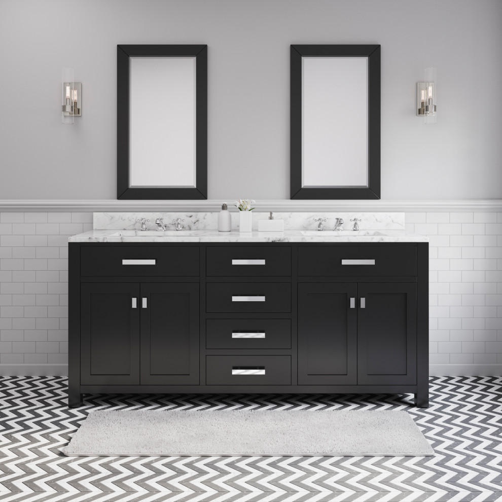 Immagine di una stanza da bagno minimal con lavabo integrato, top in marmo e mobile bagno freestanding