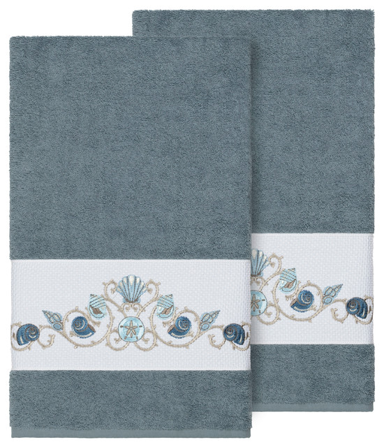 Bella 2 Piece Embellished Bath Towel Set, 27" x 54" Beach Style Bath Towels by Linum Home