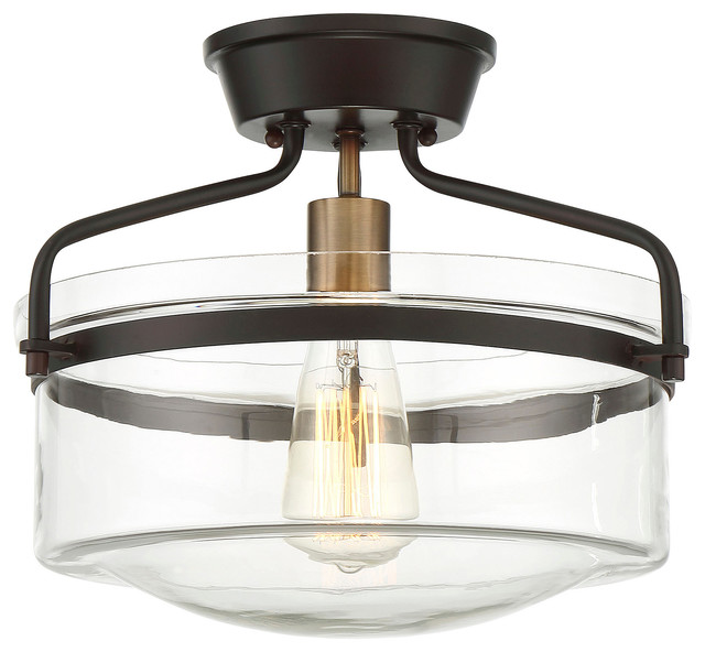 1-Light Semi-Flush Mount, Oiled Rubbed Bronze and Brass