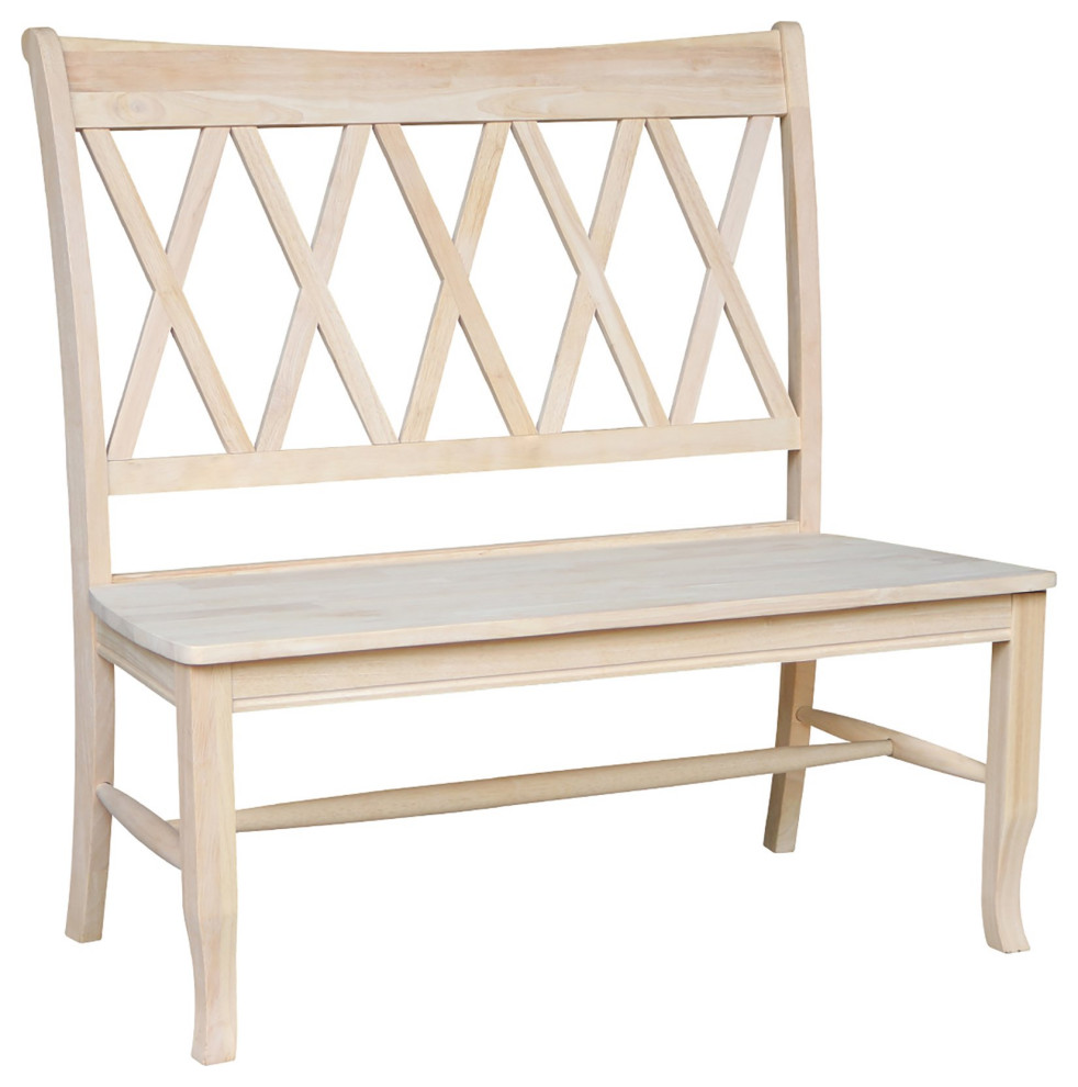 Farmhouse Dining Bench, Rubberwood Construction With XShaped Back