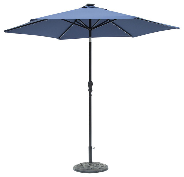 Sun Ray Round 6 Rib Solar Lighted Umbrella Navy Blue 9 Contemporary Outdoor Umbrellas By Sun Ray