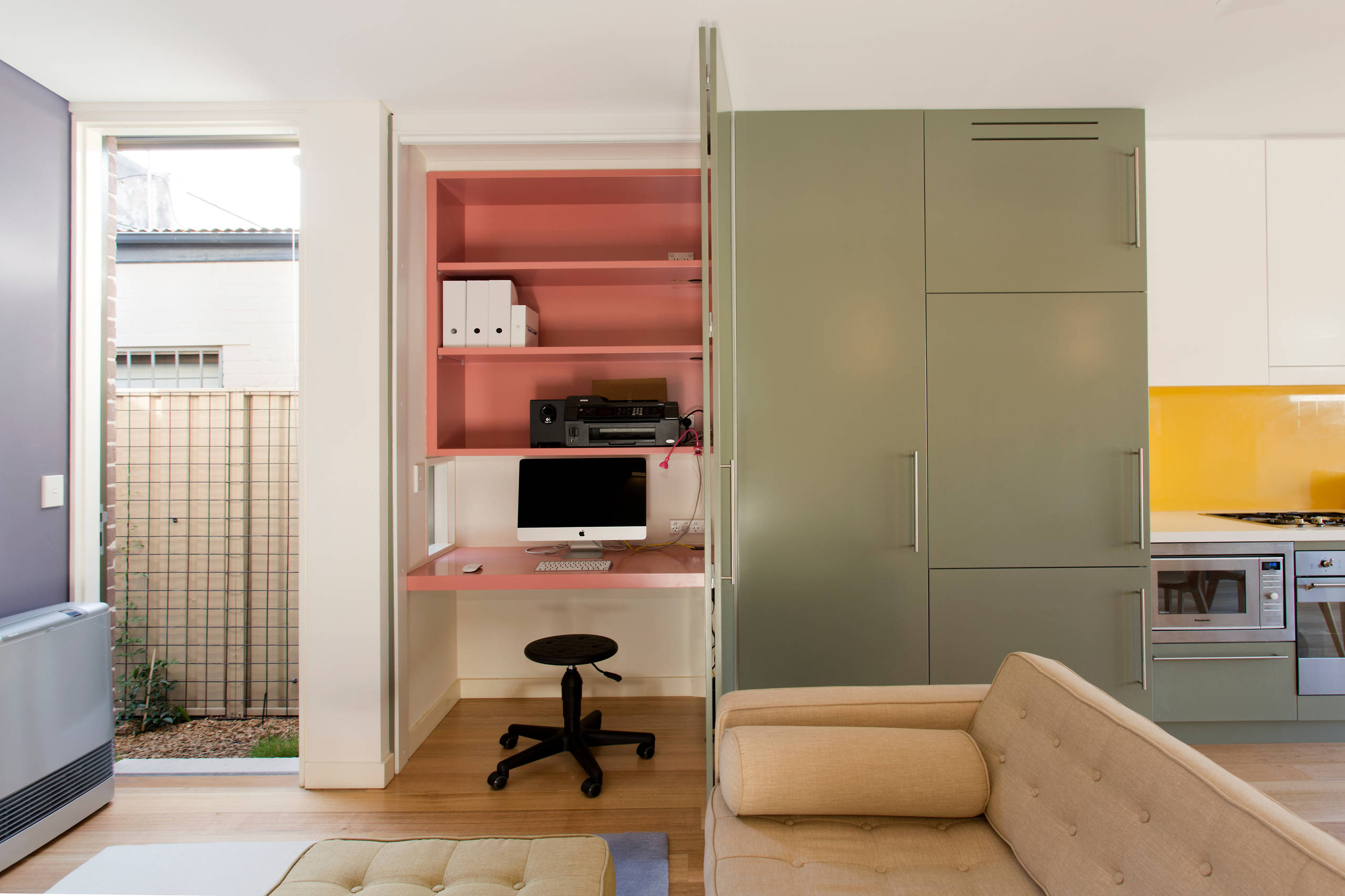 hidden desk area in kitchen  Built in desk, Kitchen office nook, Desk in  living room