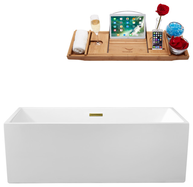 58" Streamline N262GLD Soaking Freestanding Tub and Tray With Internal Drain