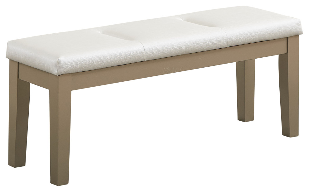 Legault Upholstered Modern Dining Bench, White Vinyl and Gold Wood