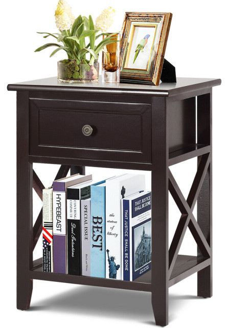 Costway Nightstand End Bedside Table Drawer Storage Room Decor Bottom Shelf Transitional Nightstands And Bedside Tables By Goplus Corp