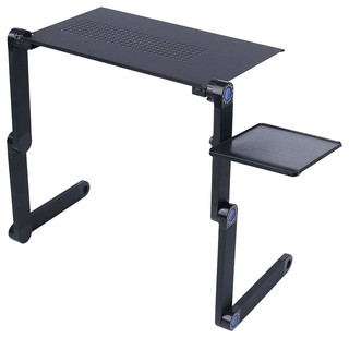Modern Foldable Laptop Desk Black Finished Aluminium With Mouse